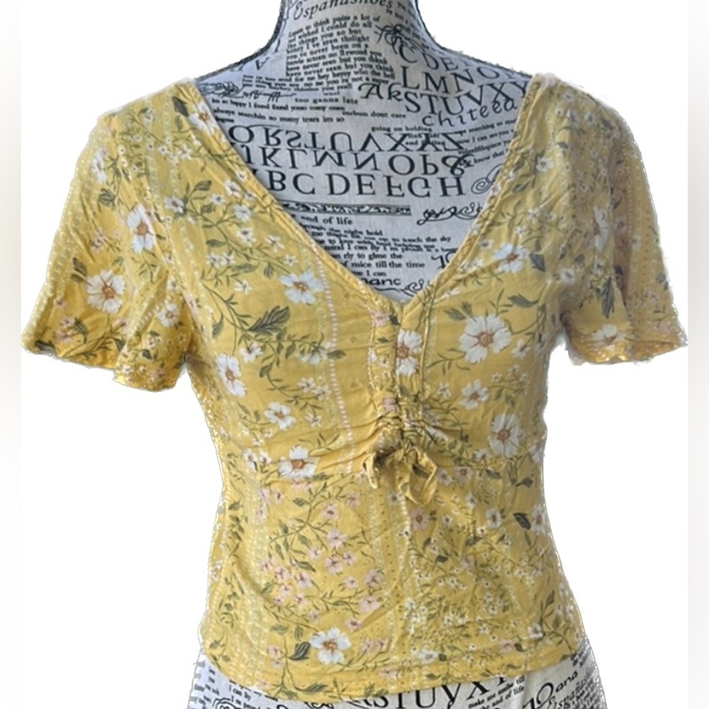O’Neill Karly Yellow Floral V-Neck Crop Top Juniors Size XS